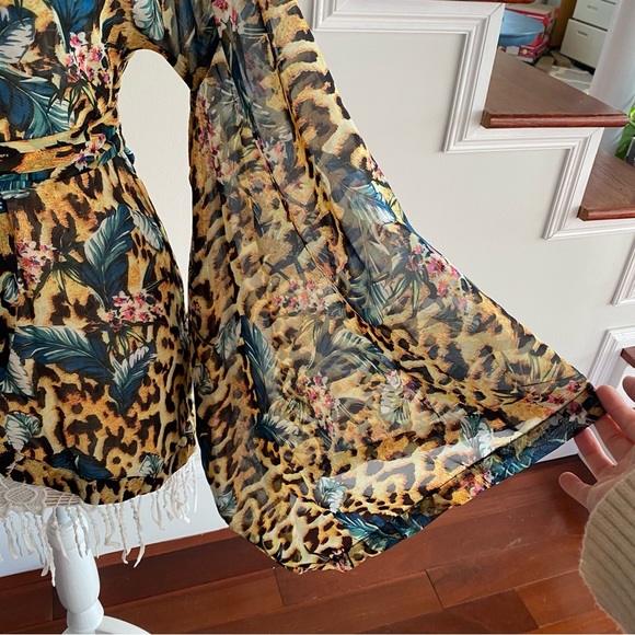 ASOS Chiffon Kimono Wide Sleeves Tie Front Animal Print NWT Sz 0 - Picture 4 of 8